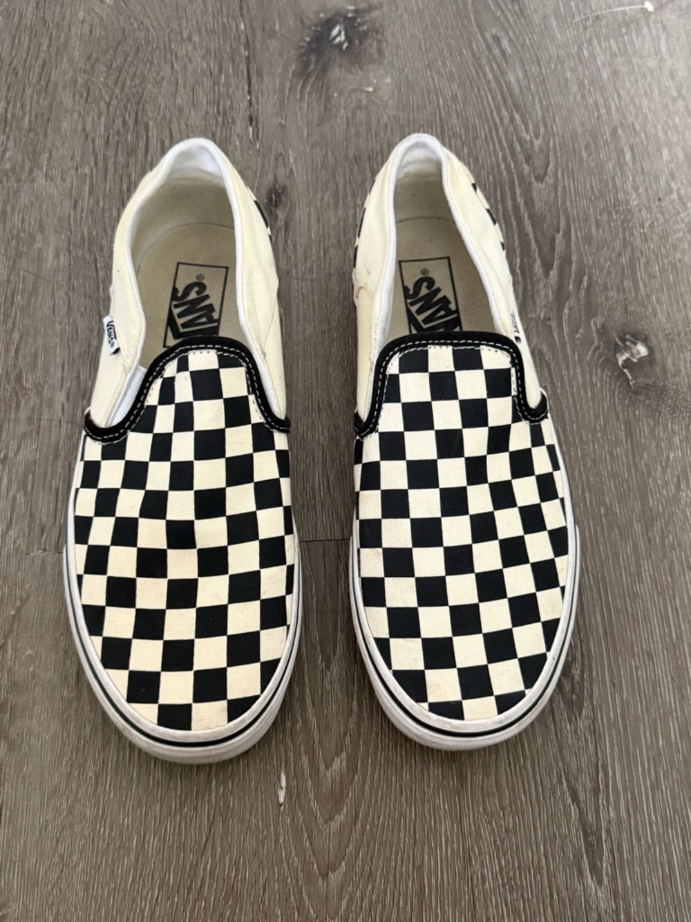 Vans Black and White Checkerboard Slip-Ons | Size 8